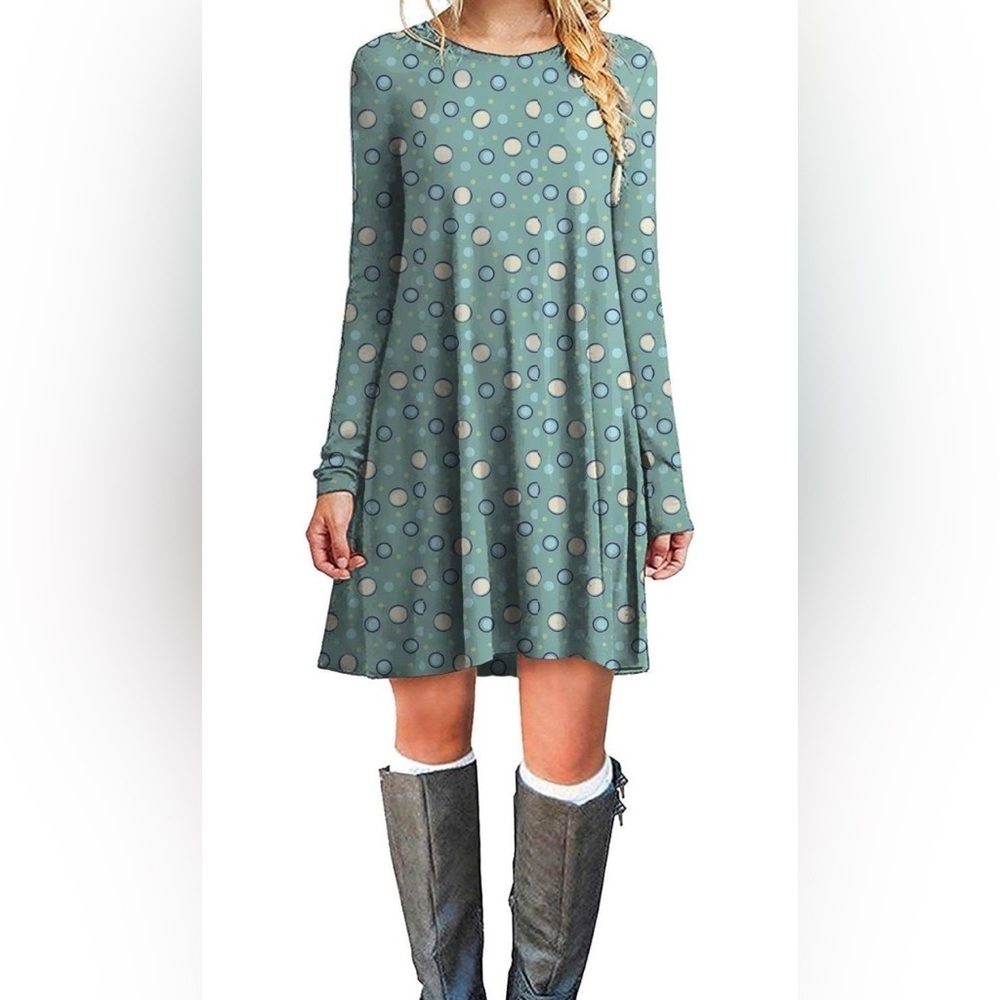 Women's Casual Plain Fit Flowy Simple Swing T-Shirt Loose Tunic Dress